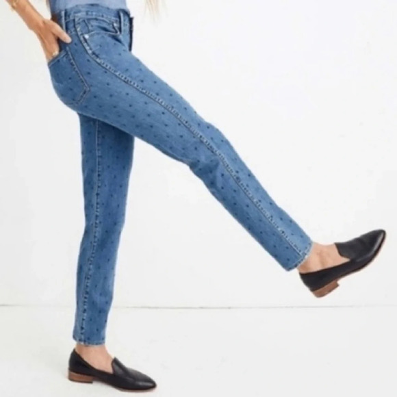 Madewell Slim Straight Embroidered Navy Dots Jeans - Size 29 - Picture 1 of 10
